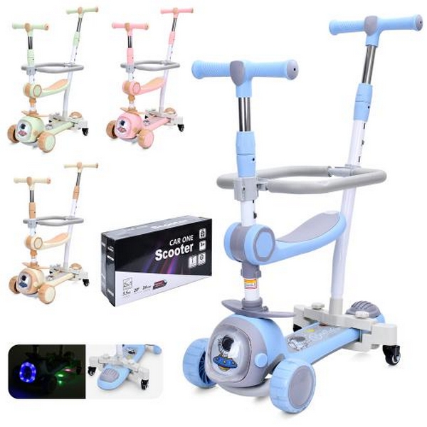 Самокат JR 3-095 (6шт) 5в1 (біговел), метал+пл, родит.ручка, 3колесаПУ,2пер.112мм світло, задн-85мм (шт.)