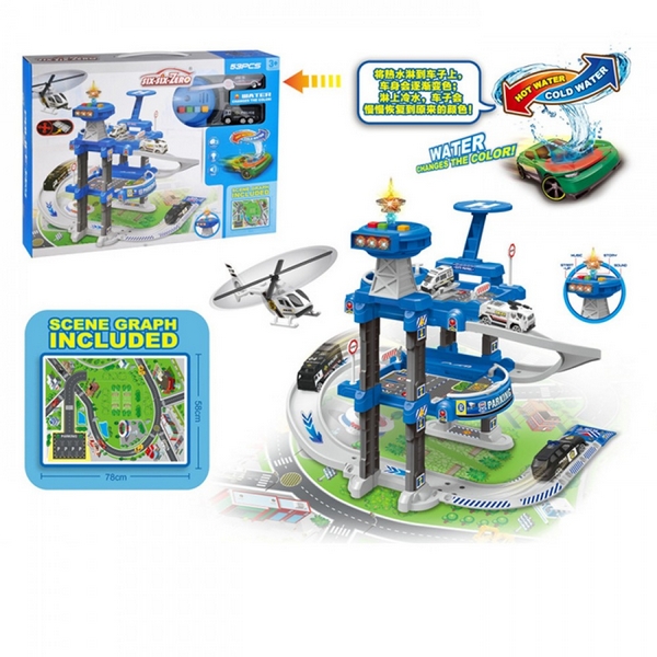 Гараж 660-A304 (18шт) 47-38-в45см, поліція, 3 поверхи, звук, світло,машинки (метал)2шт1:64, машинка (шт.)