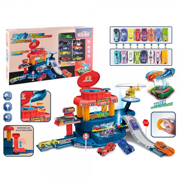 Гараж 660-S16 (6шт) автомийка, 2 поверхи, 46-35-в26см, ллється вода, звук, світло, машинки метал(мен (шт.)