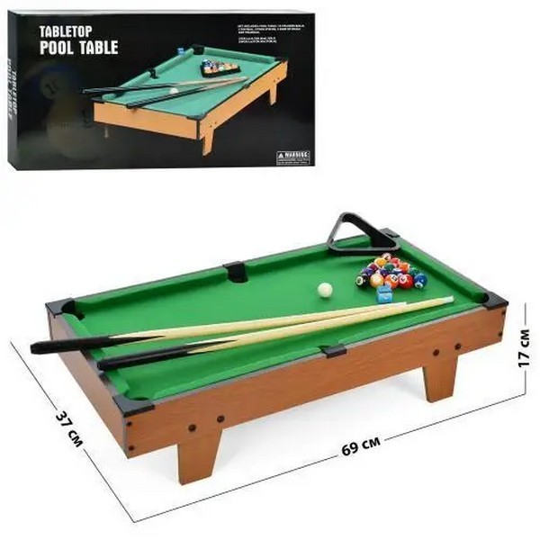 Більярд BG 003 (4шт) 69-37-17см, дерев'яний, 69-37-21см, на ніжках, кий, кулі, трикутник, в кор-ці, (шт.)