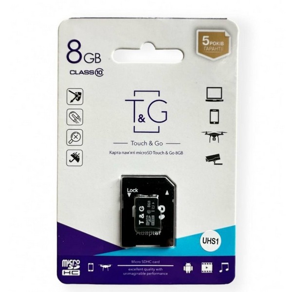 карта пам'яті T&G micro SD8Gb class10  з адаптером (USH1) (шт.)