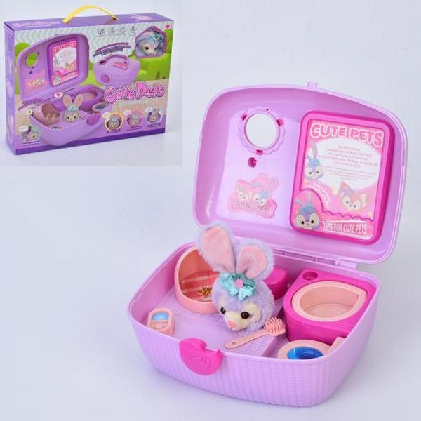 Фігурки для гри 85017E (12шт) чемодан 18-15-9см - будиночок, звук, світло, зайчик (9см, плюш), аксес (шт.)