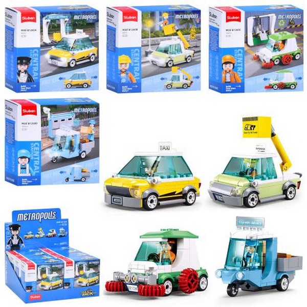 Конструктор SLUBAN M38-B1260 (96шт) міська серія, транспорт, від 94дет, в кор-ці, 8шт(4види) в диспл (шт.)