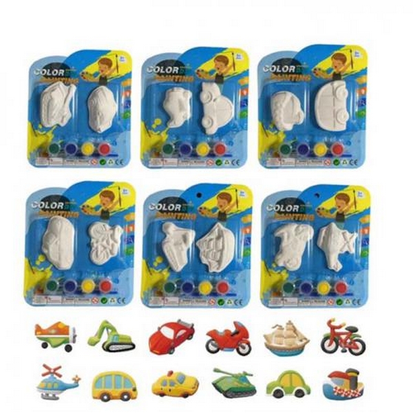 Набір для творчості MK 5492 (120шт) гіпсові фігури 2шт, транспорт, 7см, фарби 4шт, пензлик, мікс вид (шт.)