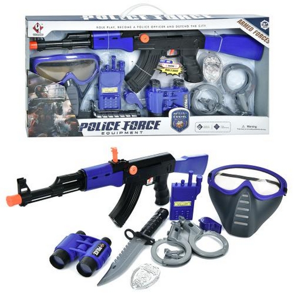 Набір поліцейського P016C (36шт) автомат 52см, трещітка, маска, рація, ніж, наручники, бінокль, в ко (шт.)