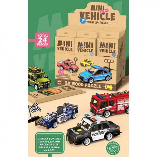 Дерев'яна іграшка Пазли 68031 (96шт) 3D, машина, від 19дет, інерц, гумові колеса, пилка, в кор-ці, 2 (шт.)