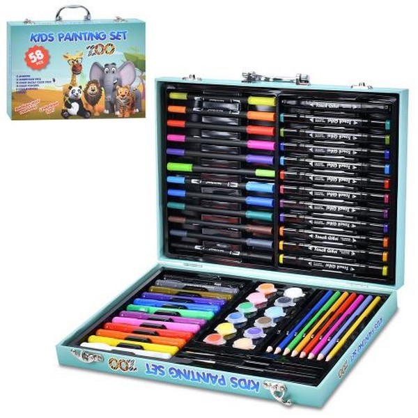 Набір для творчості MK 5437 (10шт) 58 предм, фарби, олівці, фломастери, маркери, віск.крейда, в чемо (шт.)