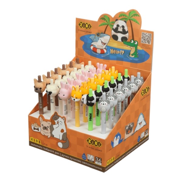 Ручка кулькова автоматична, CUTE ANIMALS, 0,7 мм, синя ZB.2233 (36шт в уп) (шт.)