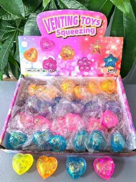 Антистрес арт. K1644 (720шт)  серце 4см 5 кольорів 20шт у у відерці 12см*13см (шт.)