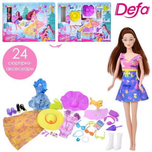 Лялька DEFA 8530 (18шт) 29см, адвент календар, коробка-сюрприз, собака, аксесуари,в кор-ці, 44,5-32, (шт.)