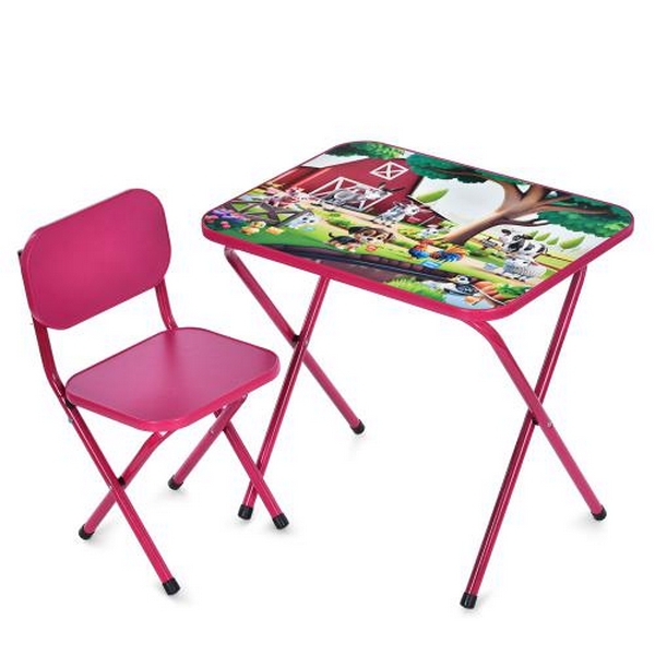 Столик M 5966-8 (1шт) 59,5-44см, 1 стільчик, складний, в кор-ці, 65-55,5-7см, домашні тварини, малин (шт.)