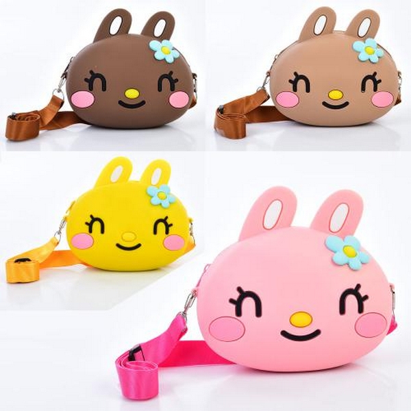 Сумочка T00253 (42шт) 18-13-6см, зайчик, застібка-блискавка, довга ручка, силікон, 4 кольори, у паке (шт.)