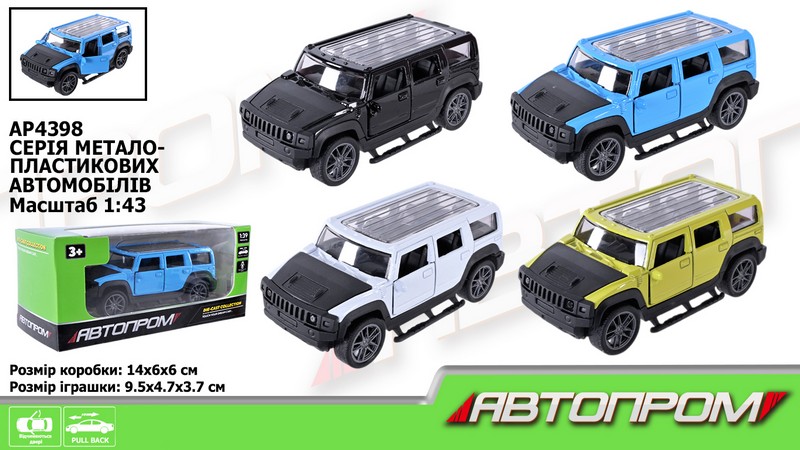 Машина мет. АВТОПРОМ  арт. AP4398 (96шт/2) 1:43,4 кольори, відкр.двері, короб.14*6*6см (шт.)