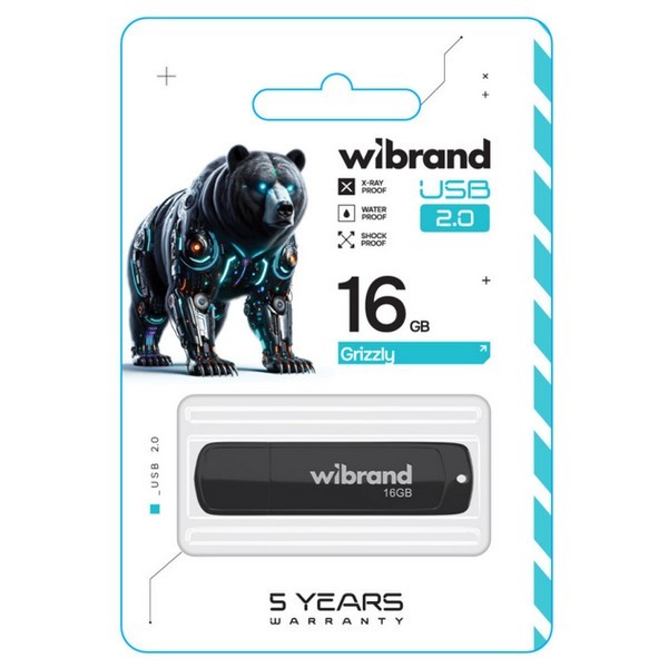 Флеш-накопичувач Flash Wibrand USB 2.0 Grizzly 16Gb Black (шт.)