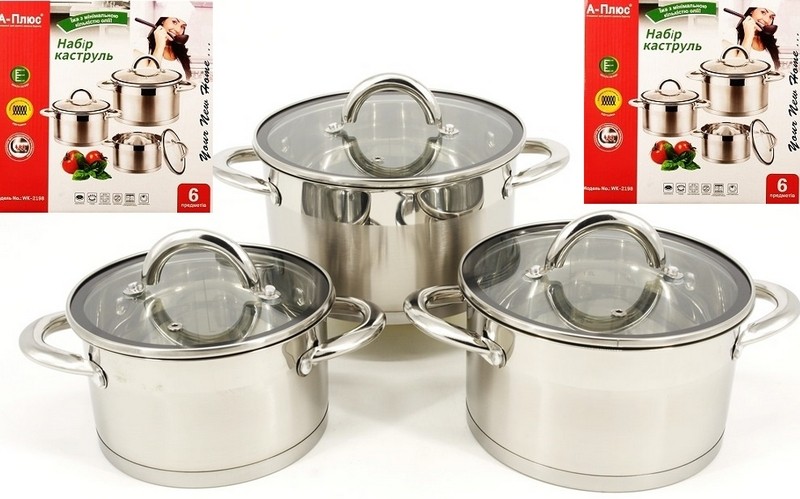 2198 Набір каструль нержавіюча сталь 6 предметів з кришками 2198 (шт.)