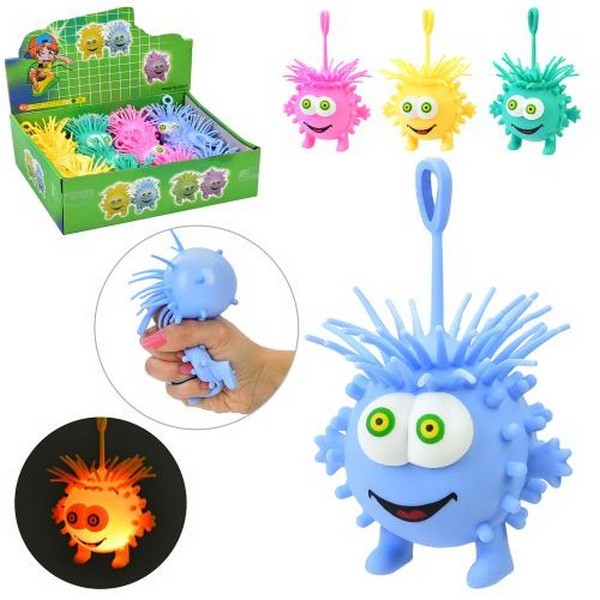 Е-їжачок MS 4292 (144шт) монстр, 8см, світло, бат(табл), 12шт(4кольори) в дисплеї, 30-10-20,5см (шт.)