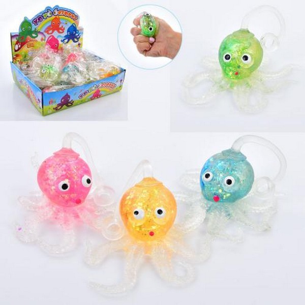 Іграшка MS 4009-1 (144шт) восьминіг, 10см, антистрес, тягнеться, глітер, довка ручка, у пакеті, 4 ко (шт.)