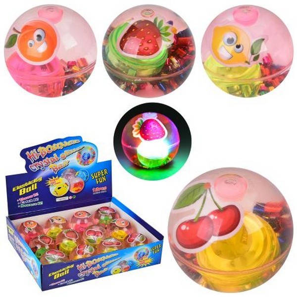 Стрибуни MS 4038-2 (144шт) водяні, світло, 5,5 см, фрукти/ягоди, мішура, бат(табл), 4 кольори/мікс в (шт.)