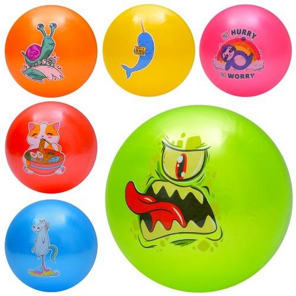 М'яч дитячий MS 3770 (120шт) 9 дюймів, 60г, принт (тварини, монстр, равлик, нарвал)), 6 видів/6 коль (шт.)