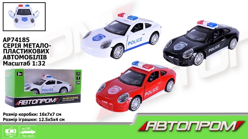 Машина мет. АВТОПРОМ арт. AP74185 (48шт/2) 1:32,3 кольори, відкр.двері,короб.16*7*7см (шт.)