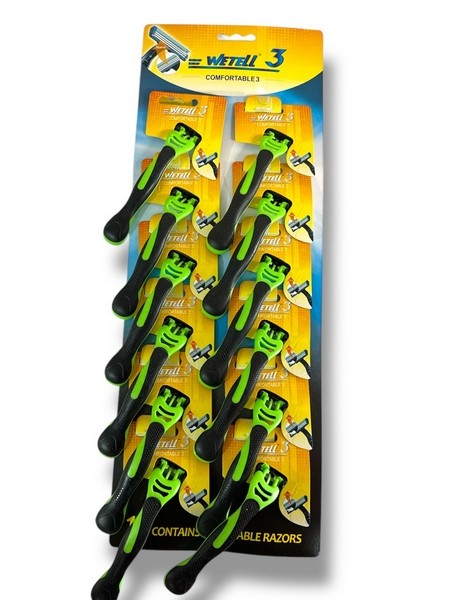 Станок для гоління чоловіч. чорно-зелений. кол. 3леза на листі 12шт №WT82852 (864) (шт.)