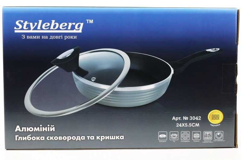 3042 Сковорода 24 см антипригарне покриття з кришкою 3042 (шт.)