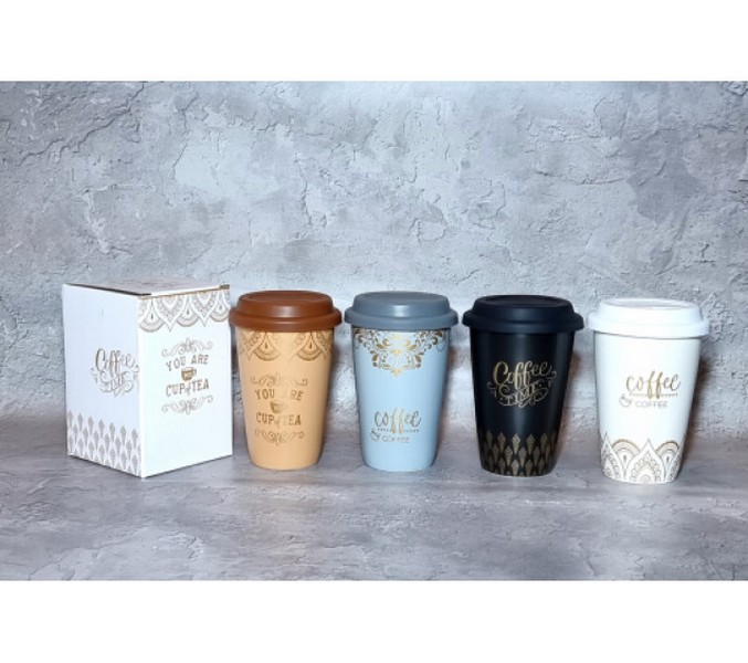 2079-06 Стакан керамічний з силіконовою кришкою 400 мл 2079-06 (шт.)