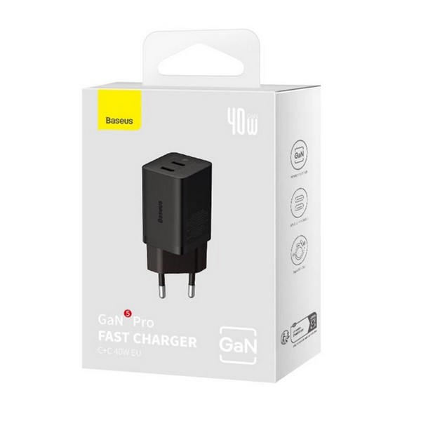 МЗП Baseus GaN5 Pro Fast Charger C+C 40W EU Black (CCGP180101) (шт.)