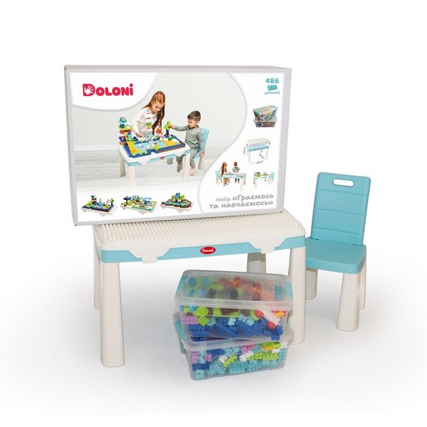 Дитячий набір "Граємось та навчаємось" Doloni 04660/7 в наборі стіл, стілець, конструктор 486 дет. (шт.)