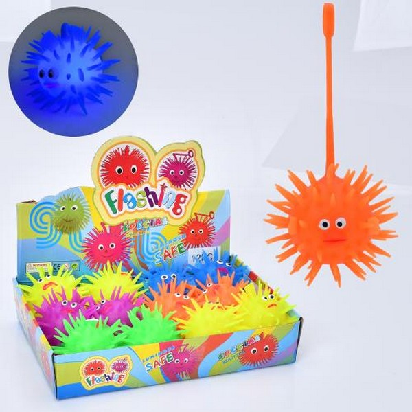 Е-їжачок MS 4015 (144шт) рибка, 10см, світло, довга ручка, 6 кольорів, бат(табл), 12шт в дисплеї, 31 (шт.)