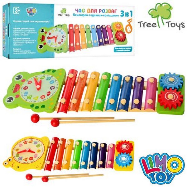 Дерев'яна іграшка Ксилофон MD 2170 (50шт) 8 тонів, годинник, шестерінки, палочки 2 шт., кор., 39-13, (шт.)