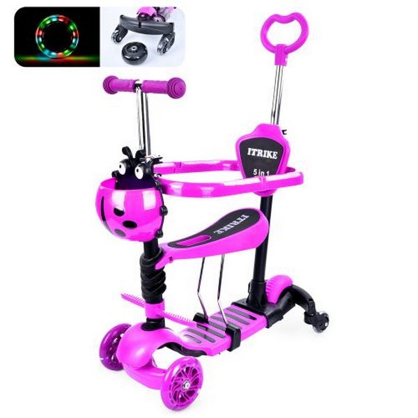 Самокат JR 3-101-P (1шт) MAXI, 5в1(біговел),сталь+пласт,3кол,2 пер.ПУ116мм,світ,заднє 100мм, доп. ко (шт.)