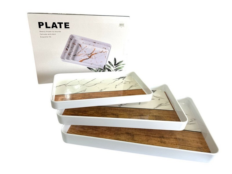 Піднос меламін прямокутний. 3шт 3розм. (30*19+35*23+39*27)см мрамор. З чорнодерів. №393530-KB-5 (20) (шт.)