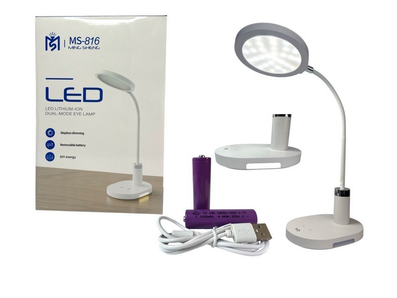 Лампа настільна пл. біл. кол. у бум. кор. бол.з головою бол. плоска (19,5 * 15 * 16,5 * 44) № MS-816 (шт.)