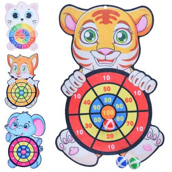 Дартс MR 1200-1 (120шт) на липучці, 44-28см, м'яч 3шт, 4 види (тварини), у пакеті, 32-53-3см (шт.)