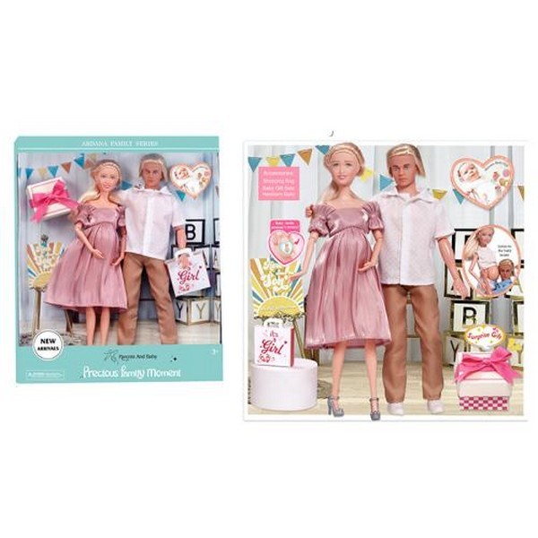 Лялька A811A (24шт) сім'я, набір 3шт (2шт-шарнірні, 30см, вагітна, пупс 2,5см), в кор-ці, 30,5-36,5- (шт.)