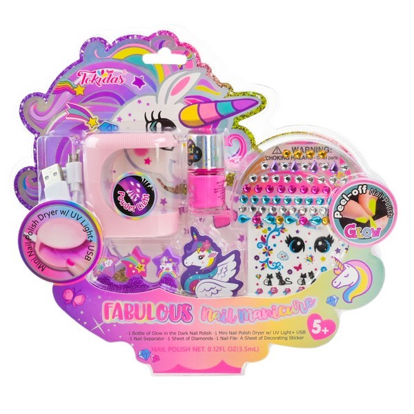 Манікюр набір арт. T043U   лампа сушарка для лаку з ЮСБ кабелем, наліпки на нігті, лак світиться у т (шт.)