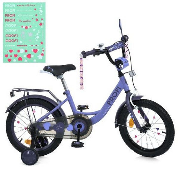 Велосипед дитячий PROF1 16д. MB 16043-1 (1шт) PRINCESS,SKD75,бузковий,дзвін.,ліхтар,багажник,дод.кол (шт.)