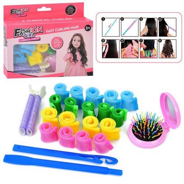 Аксесуар для волосся 760-6 (54шт) набір для завивки волосся, бігуді-спиралі 18шт, гребінець-дзеркало (шт.)