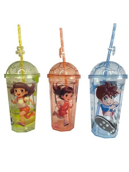 Склянка з кришкою та трубкою пл. для пиття 550 мол. 3 кол. (19*6,5) см №726 (шт.)