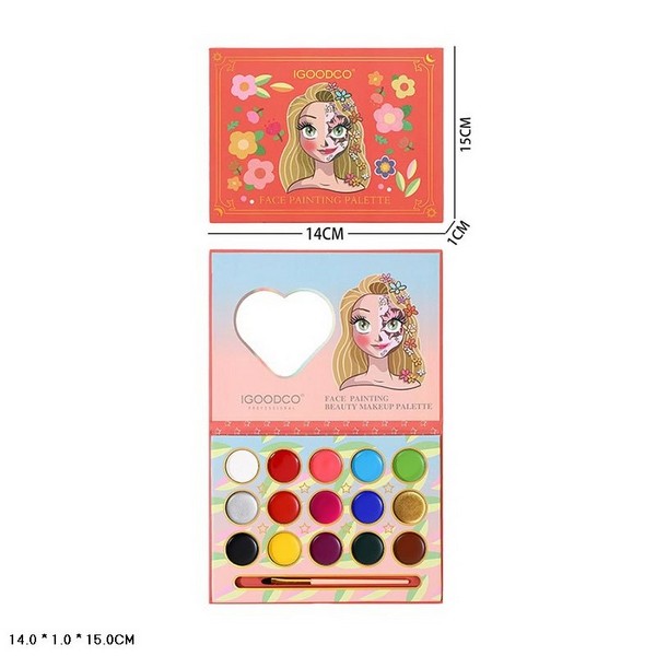 Аквагрим арт. IG3002 (192шт/8)   палетка , кисточка короб. 14*1*15см (шт.)