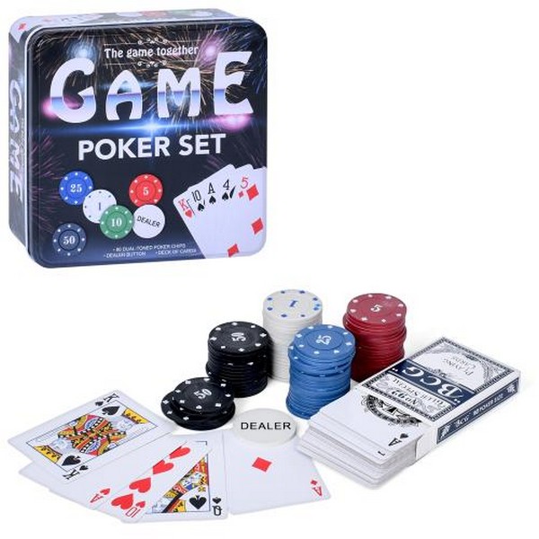 Гра TD202315 (24шт) покер, фішки 80шт з номіналом, карти, в кор-ці(метал), 15,5-15,5-5см (шт.)