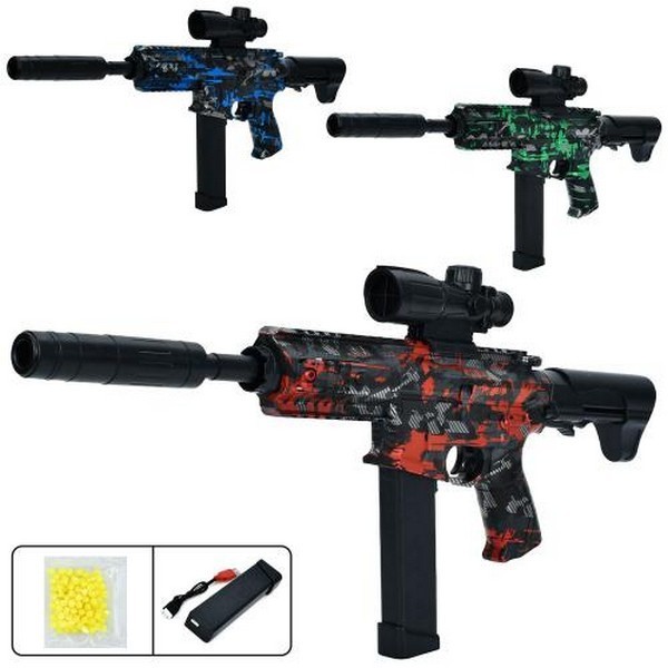 Автомат 666-1F (18шт) 59см, акум, пластикові кулі, USBзарядне, 3 кольори, у пакеті, 23-39-5см (шт.)