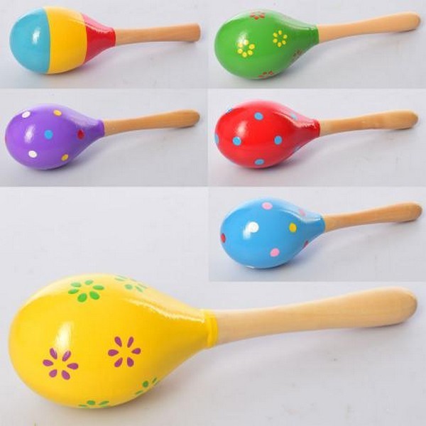 Дерев'яна іграшка Маракас MD 2193 (100шт) мікс видів, кул., 5,5-20-5,5 см. (шт.)