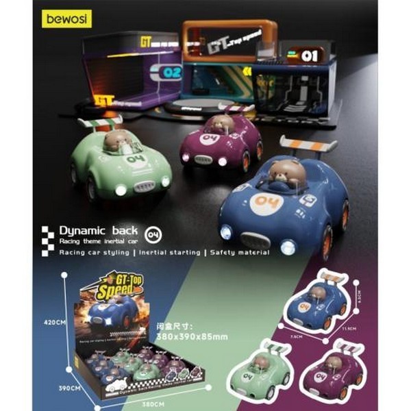 Машина 512-23 (72шт) інерц, 11,5см, світло, гумові колеса, бат(табл), 9шт(3кольори) в дисплеї, 38-39 (шт.)