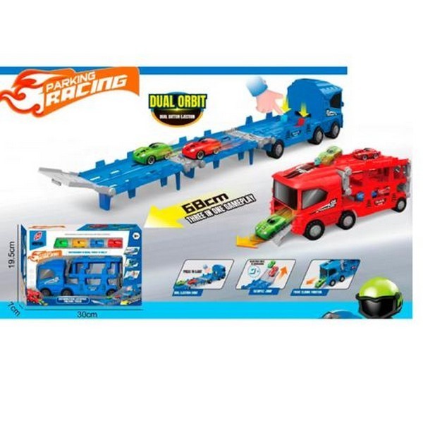 Трейлер MH2101 (36шт) 21см, 2в1(трек 58см), запуск, рухливі деталі, машинки 4шт, 2 кольори, в кор-ці (шт.)