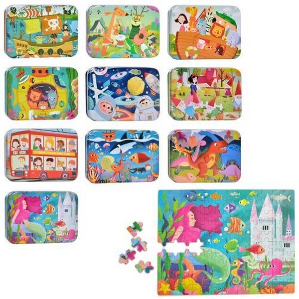 Дерев'яна іграшка Пазли MD 1883 (50шт) 120 дет., мікс видів, в пеналі (мет.), 17-12,5-3см. (шт.)