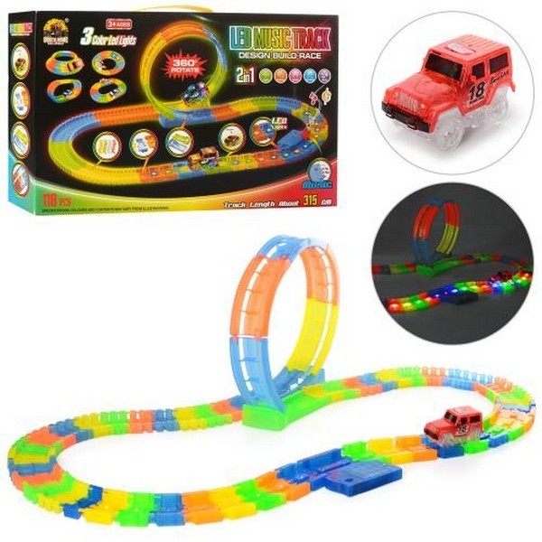 Трек GD-152A (24шт) светится в темноте,315см,пов360,машинка,муз,св,118дет,бат,в кор-ке, 44-27,5-7см (шт.)
