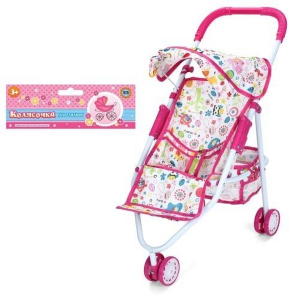 Коляска 2818 (24шт) для ляльки, прогулянкова, 46-26-в52см, корзина, підніжка, дах, метал, у пакеті, (шт.)