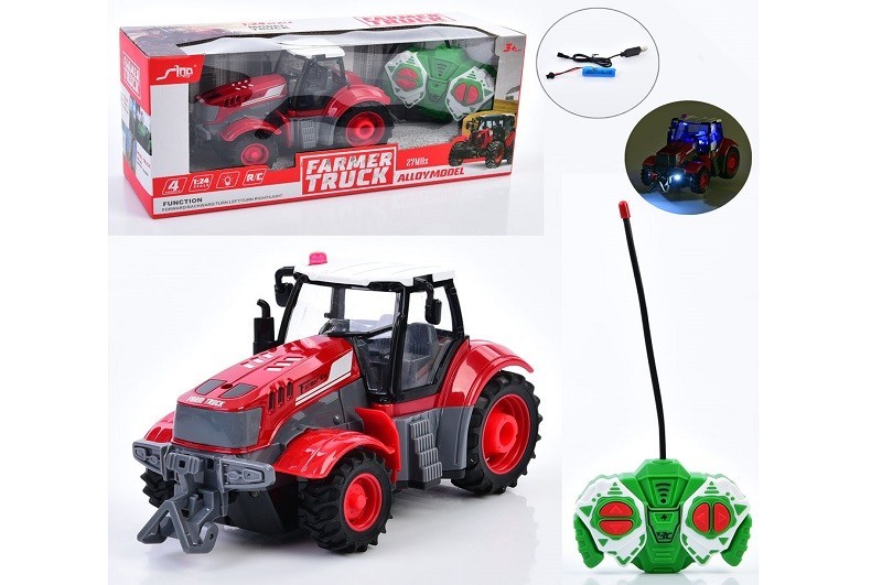 Трактор HJ8011 (18шт) р/к, акум, 1:24, 21,5см, світло, гумові колеса, USBзарядне, в кор-ці, 34-15-12 (шт.)